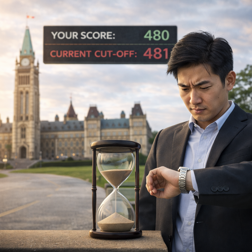 加拿大移民申请中因年龄增长和时间推移而导致分数下降的示意图